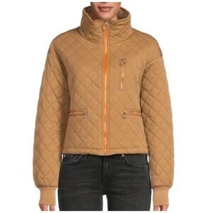 Anthropologie Avec Les Filles Tan & Orange Cropped Quilted Jacket, Size Medium